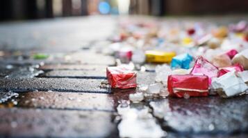 AI generated Sidewalk cluttered with chewing gum photo