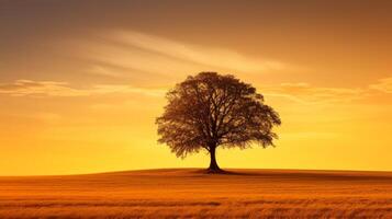 AI generated The silhouette of a lone tree in a golden field photo