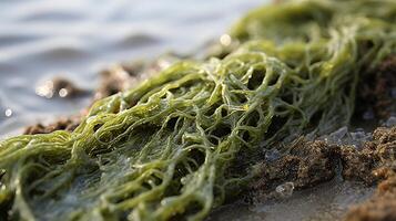 AI generated A closeup of textured seaweed on the beach photo