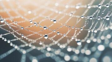 AI generated Hyper zoom macro shot of a dewy spiderweb photo