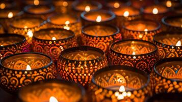 AI generated Diwali lamps placed meticulously to create an exquisite pattern photo