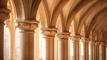 ai generado decorativo arcos en un histórico catedral foto