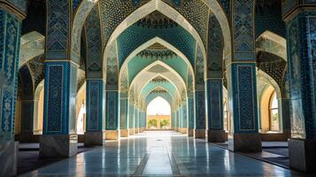 AI generated A mosque's intricate archway with mosaic details photo