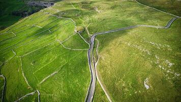 Aerial view of the countryside in mountains in Yorkshire photo