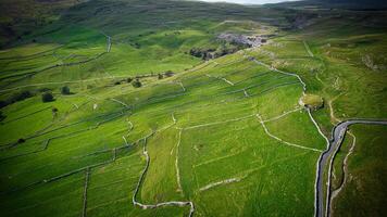Aerial view of the nature and hills in Yorkshire Dales photo