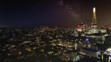 Scenic aerial photo of the Shard at night in London