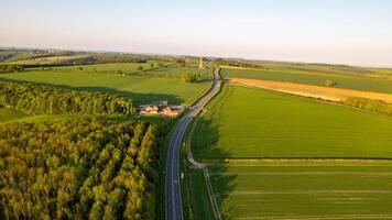 Aerial view of the countryside road in Yorkshire Dales photo