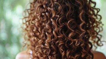AI generated A cluster of brown curls cascades down in a captivating back view. Ai Generated photo