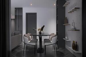 clean minimal house apartment gray color concept in the dining interior. photo