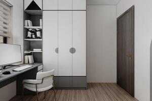 Classic Wall Closet and Cabinet, LED Light, Decorate Into Bedroom Interior Design photo