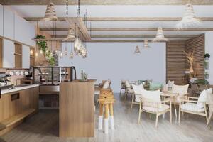 White and wooden cafe interior of bar and sofa photo