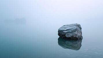 ai generado un solitario rock flotadores tranquilamente encima ondulación agua, sus reflexión reflejando tranquilidad, ai generado foto