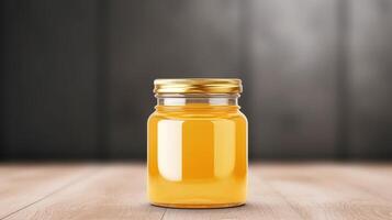 AI generated A golden honey glass jar with ample blank space, perfect for custom branding. Ai Generated. photo