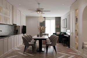 3d rendering of dining room ideas, new modern apartment interior design. photo