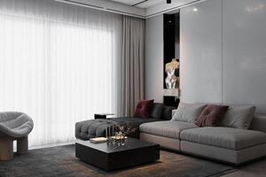 3d rendering luxury and modern living room with good design modular sofa photo