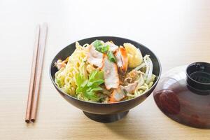 Japanese noodle on kitchen table photo