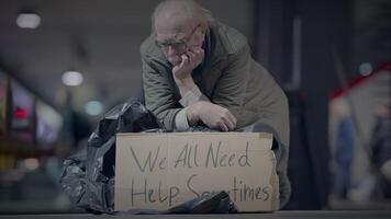 Depressed Unemployed Senior Homeless Beggar Being Poor After Job Loss video