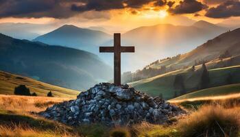 AI generated Ash Wednesday Concept. Bowl with Ash and Holy Cross photo