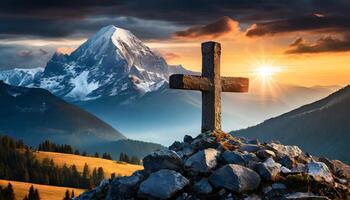 AI generated Ash Wednesday Concept. Bowl with Ash and Holy Cross photo