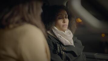 Female Friends Apologizing Forgiving Feeling Sorry Talking Together Inside Car video