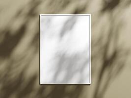 Minimal picture poster frame mockup on brown wallpaper photo