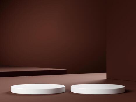 3d display product red minimal scene with geometric podium platform. cylinder background 3d rendering with podium. stand for cosmetic products. Stage showcase on pedestal 3d beige studio photo