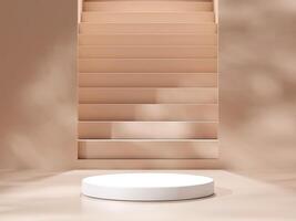 Empty podium or pedestal display on brown background with cylinder stand concept. Blank product shelf standing backdrop photo