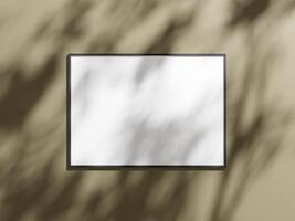 Minimal picture poster frame mockup on brown wallpaper photo