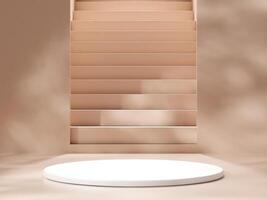 Empty podium or pedestal display on brown background with cylinder stand concept. Blank product shelf standing backdrop photo