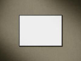 Blank picture frame mockup on brown wall. Brown living room design. View of interior with artwork mock up on wall. photo