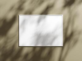 Minimal picture poster frame mockup on brown wallpaper photo