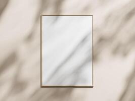 Minimal picture poster frame mockup on brown wallpaper photo