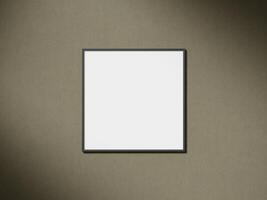 Blank picture frame mockup on brown wall. Brown living room design. View of interior with artwork mock up on wall. photo