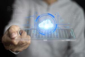 Concept of using cloud servers Data protection is convenient, fast and reduces costs. photo