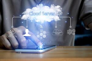 Concept of using cloud servers Data protection is convenient, fast and reduces costs. photo