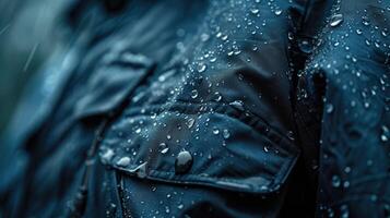 AI generated Close-up of a jacket adorned with water droplets, adding a sleek and modern touch. Ai Generated. photo
