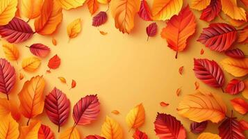 AI generated A horizontal autumn banner showcases 3D realistic colored elements, capturing fall's beauty. Vivid, Ai Generated. photo