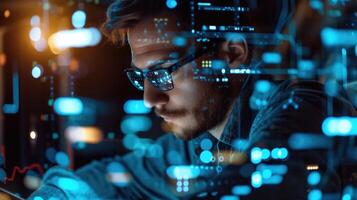 AI generated IT specialist coding for network maintenance, Ai Generated. photo