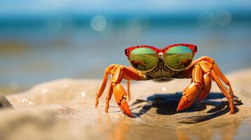 AI generated Experience the intensity of an crab leaping onto the beach in a stunning close-up photo, Ai Generated. photo