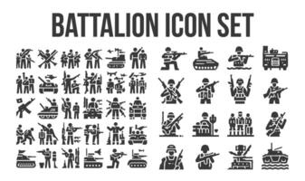 batallón icono colocar, militar negro icono colocar, vector