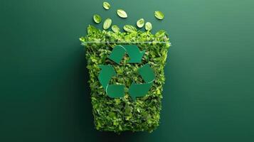 ai generado reciclaje concepto en vibrante verde, simbolizando Respetuoso del medio ambiente practicas para un sostenible futuro, ai generado. foto