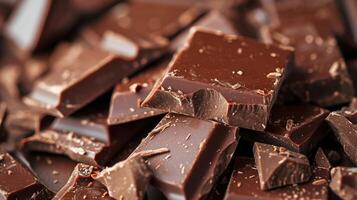 AI generated Milk chocolate pieces create a delectable and textured surface. Tempting, Ai Generated. photo