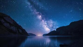 AI generated Captivating night landscape featuring the Milky Way stretching over the sea, Ai Generated photo