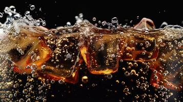 AI generated Soda water bubbles splashing underwater against a black background. Ai Generated photo