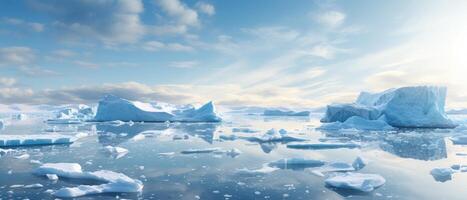 AI generated Arctic ice sheets melt, a poignant scene as frozen landscapes transform in warming waters, Ai Generated. photo