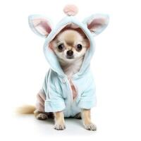 AI generated Adore the cuteness of a Chihuahua in a charming costume. Canine couture, Ai Generated. photo