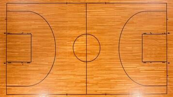 AI generated A maple basketball court floor is seen from a top perspective, showcasing its iconic texture. Classic, Ai Generated. photo