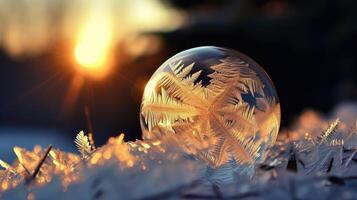 AI generated Captivating beauty of a frozen bubble unveils intricate natural fractals, mesmerizing and delicate, Ai Generated. photo