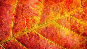 ai generado de cerca de un otoño hoja intrincado textura, exhibiendo vibrante matices ai generado foto