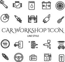 coche reparar tienda icono conjunto línea estilo vector